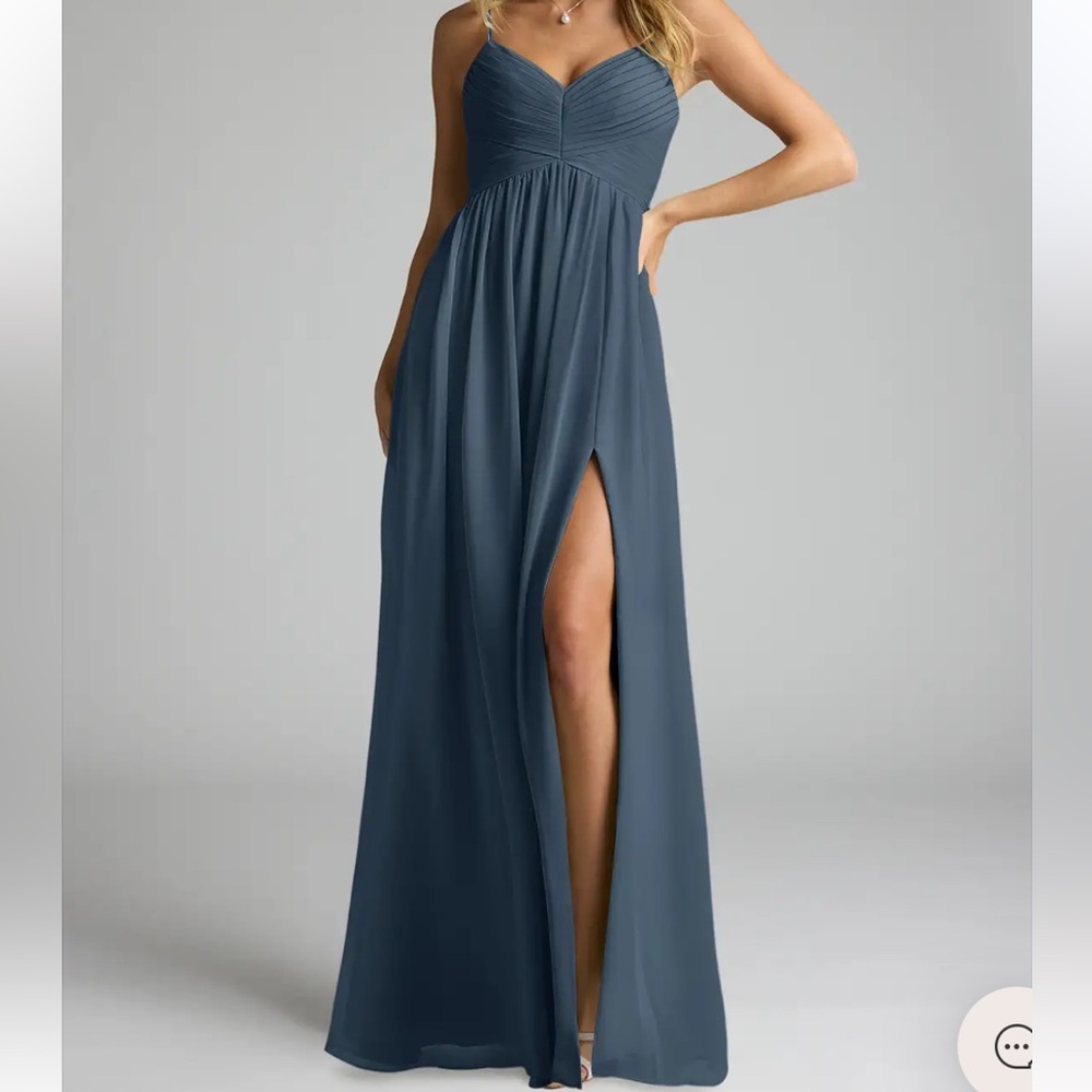 Azazie Alia long chiffon dress- colour Neptune